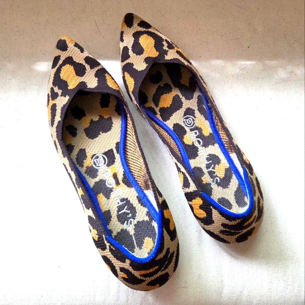 Rothy's Leopard Print Flats with Blue Trim